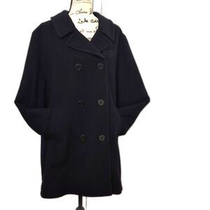 Vintage Lands End Wool Peacoat 1X Black 16W18W Double Breasted Notch Collar